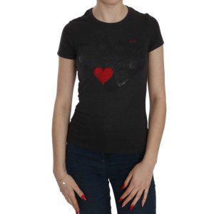Exte Schwarze Herzen drucken Rundhalsausschnitt Bluse