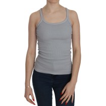 PINK MEMORIES Elegante ärmellose Bluse aus hellgrauer Baumwolle