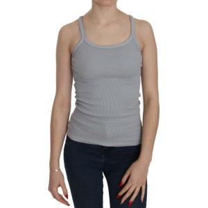 PINK MEMORIES Elegante ärmellose Bluse aus hellgrauer Baumwolle