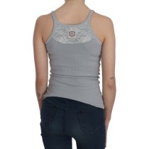 PINK MEMORIES Elegante ärmellose Bluse aus hellgrauer Baumwolle