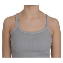 PINK MEMORIES Elegante ärmellose Bluse aus hellgrauer Baumwolle