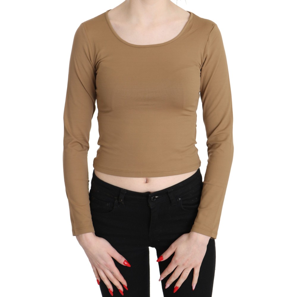 GF Ferre Elegantes Braunes langärmeliges Cropped Top