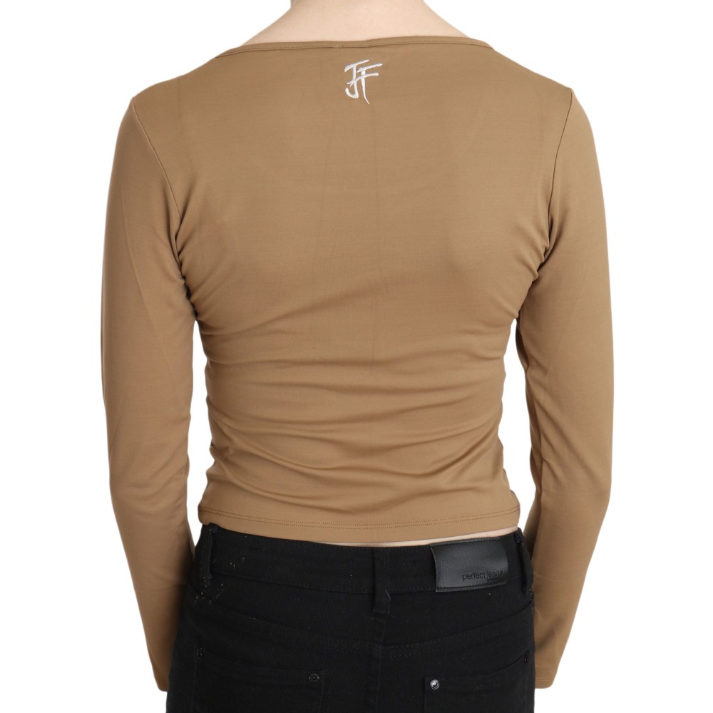 GF Ferre Elegantes Braunes langärmeliges Cropped Top