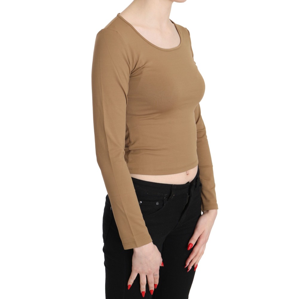 GF Ferre Elegantes Braunes langärmeliges Cropped Top