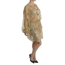 Dolce & Gabbana Elegantes Gold Spitze A-Linie Knielang Kleid