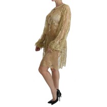 Dolce & Gabbana Elegantes Gold Spitze A-Linie Knielang Kleid