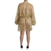 Dolce & Gabbana Elegantes Gold Spitze A-Linie Knielang Kleid
