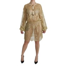 Dolce & Gabbana Elegantes Gold Spitze A-Linie Knielang Kleid