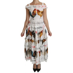 Dolce & Gabbana Elegantes weißes Midikleid mit Hahnendruck