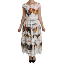 Dolce & Gabbana Elegantes weißes Midikleid mit Hahnendruck