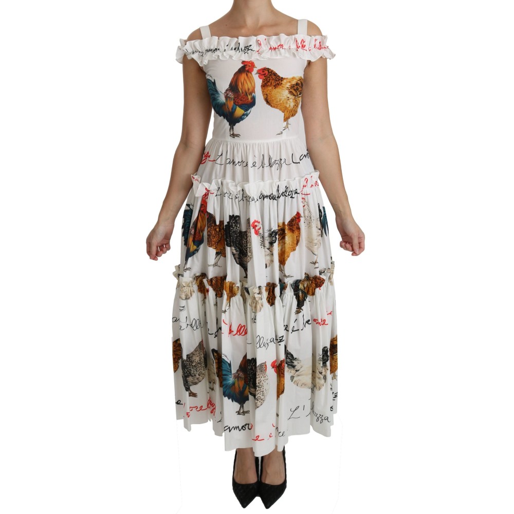 Dolce & Gabbana Elegantes weißes Midikleid mit Hahnendruck