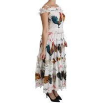 Dolce & Gabbana Elegantes weißes Midikleid mit Hahnendruck