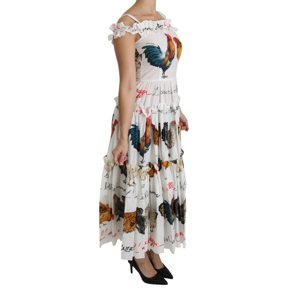 Dolce & Gabbana Elegantes weißes Midikleid mit Hahnendruck