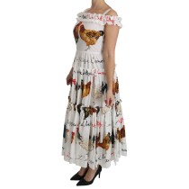 Dolce & Gabbana Elegantes weißes Midikleid mit Hahnendruck
