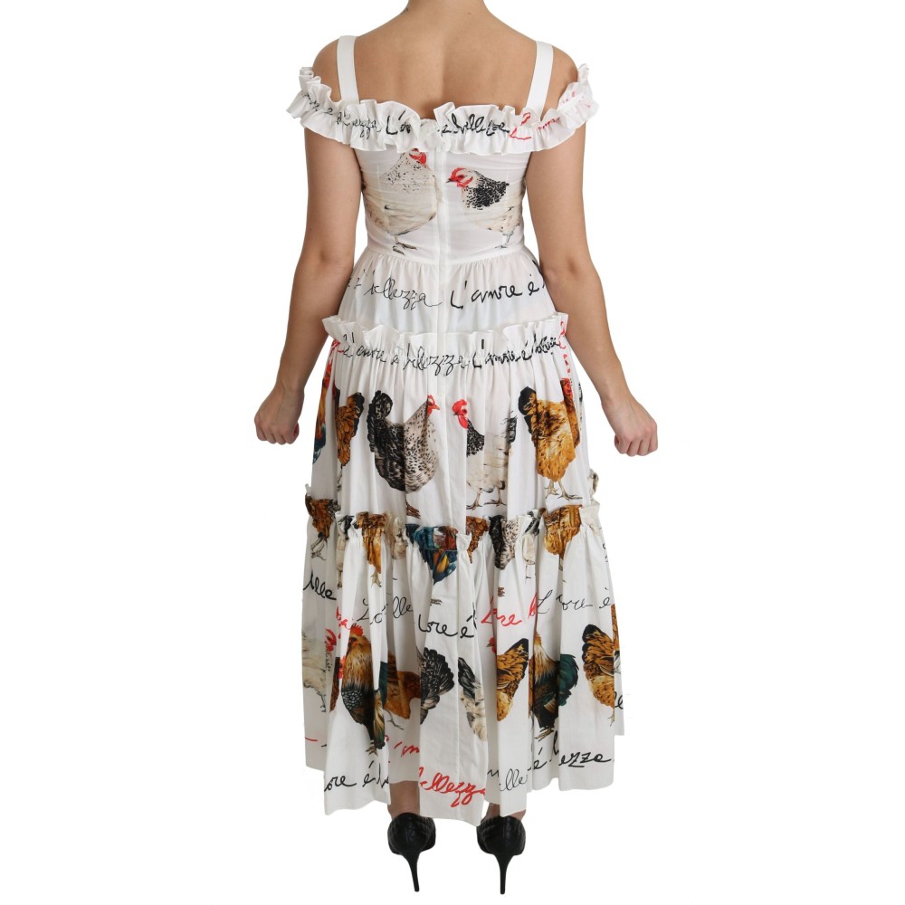 Dolce & Gabbana Elegantes weißes Midikleid mit Hahnendruck