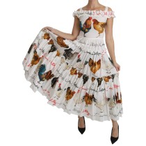 Dolce & Gabbana Elegantes weißes Midikleid mit Hahnendruck