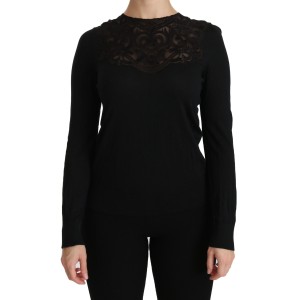 Dolce & Gabbana Elegante Bluse aus schwarzer Seidenmischung mit Spitze