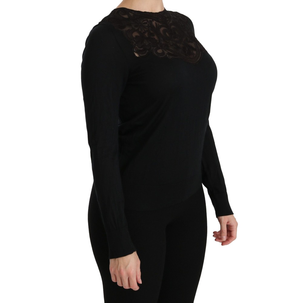 Dolce & Gabbana Elegante Bluse aus schwarzer Seidenmischung mit Spitze