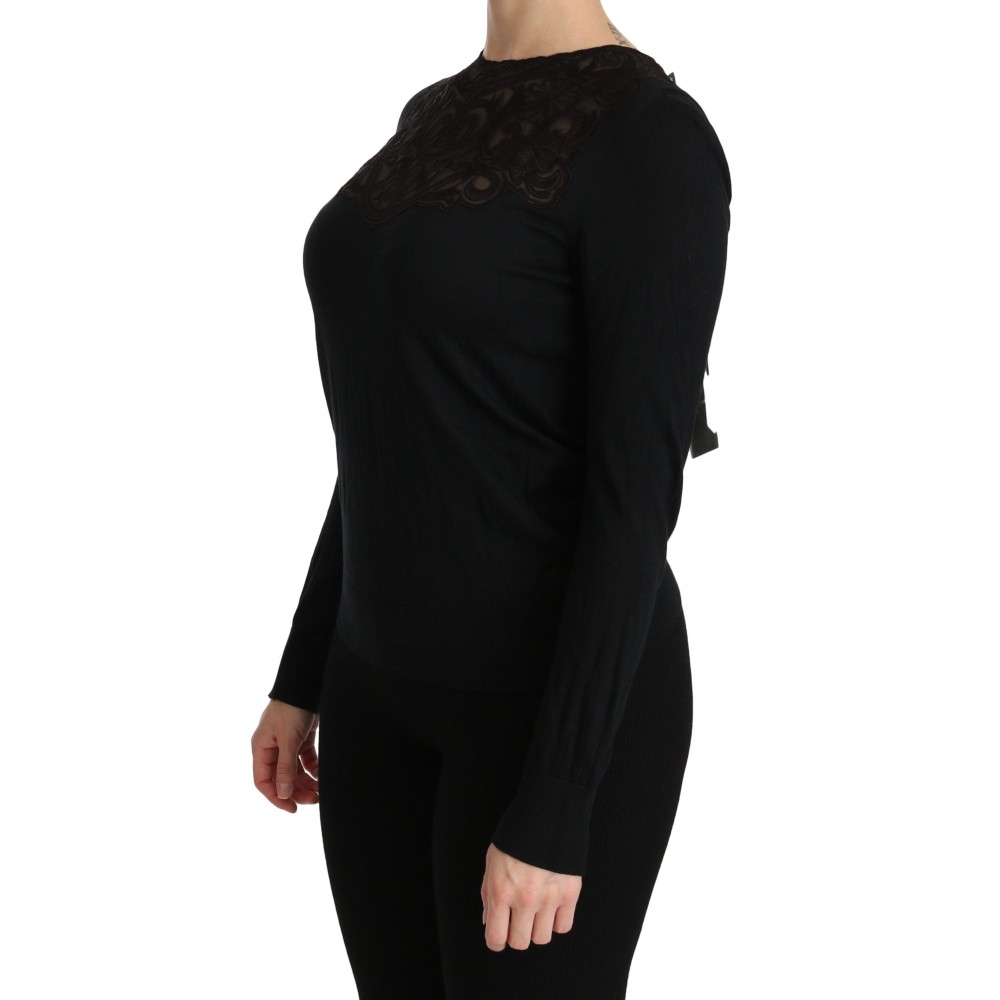Dolce & Gabbana Elegante Bluse aus schwarzer Seidenmischung mit Spitze