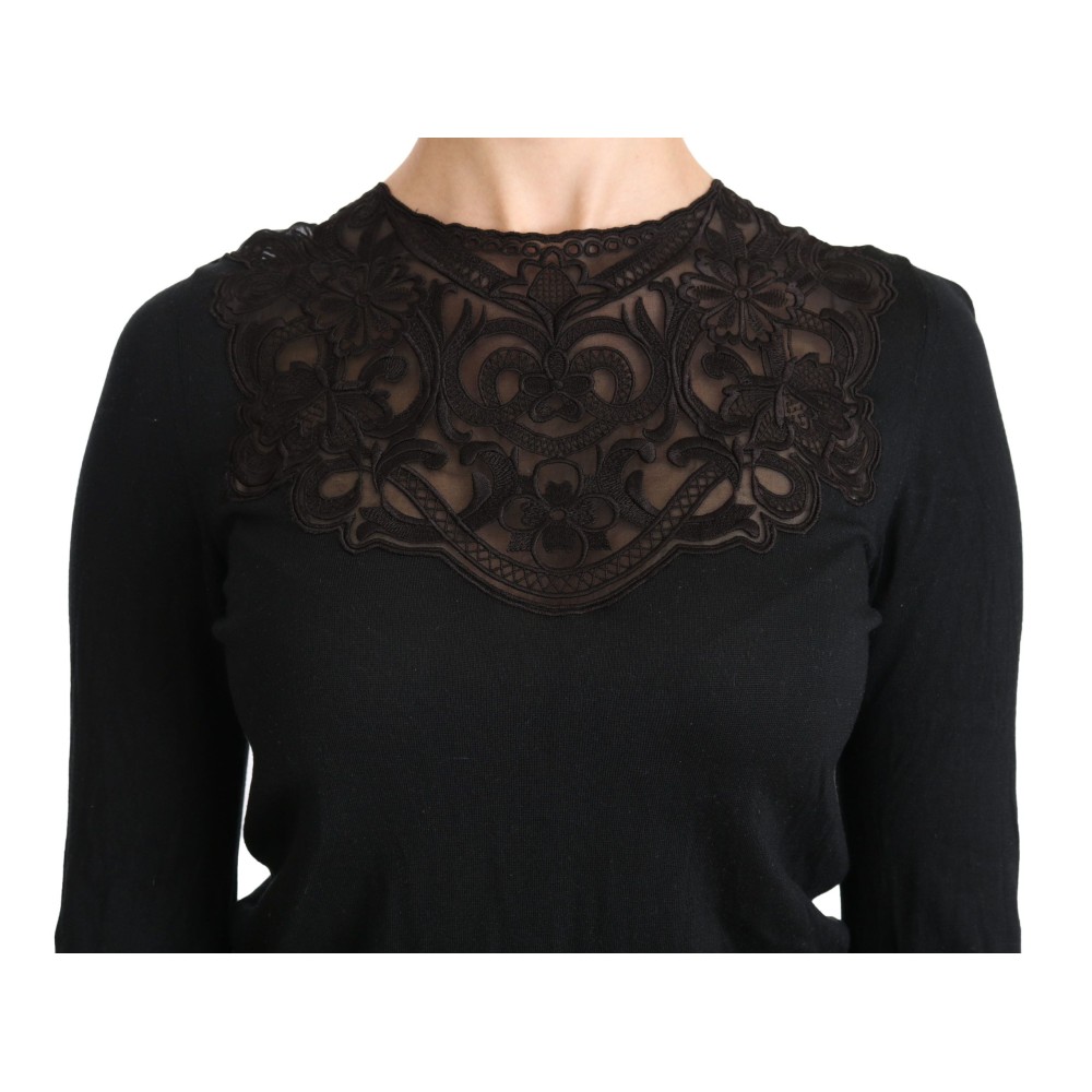 Dolce & Gabbana Elegante Bluse aus schwarzer Seidenmischung mit Spitze