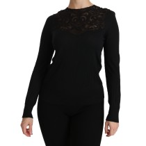 Dolce & Gabbana Elegante Bluse aus schwarzer Seidenmischung mit Spitze