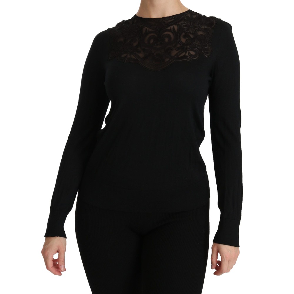 Dolce & Gabbana Elegante Bluse aus schwarzer Seidenmischung mit Spitze