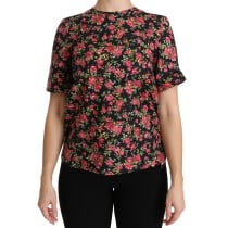 Dolce & Gabbana Elegantes Schwarzes Floral Rundhalsausschnitt Top