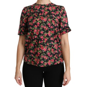 Dolce & Gabbana Elegantes Schwarzes Floral Rundhalsausschnitt Top