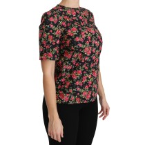 Dolce & Gabbana Elegantes Schwarzes Floral Rundhalsausschnitt Top