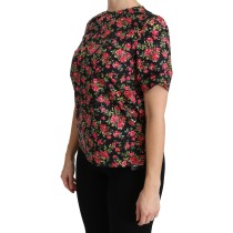 Dolce & Gabbana Elegantes Schwarzes Floral Rundhalsausschnitt Top