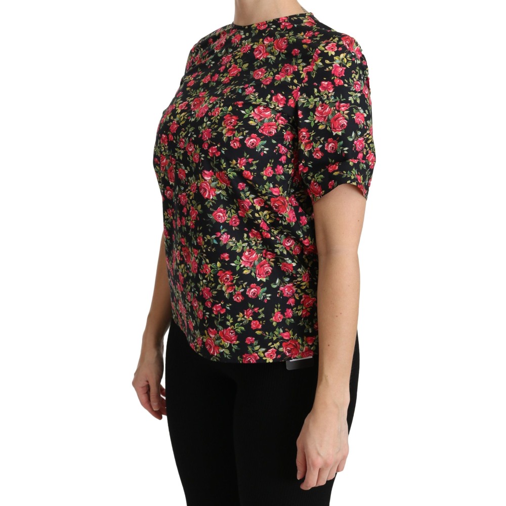 Dolce & Gabbana Elegantes Schwarzes Floral Rundhalsausschnitt Top