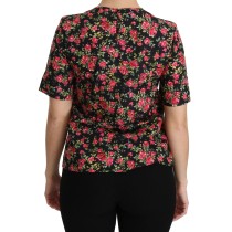 Dolce & Gabbana Elegantes Schwarzes Floral Rundhalsausschnitt Top
