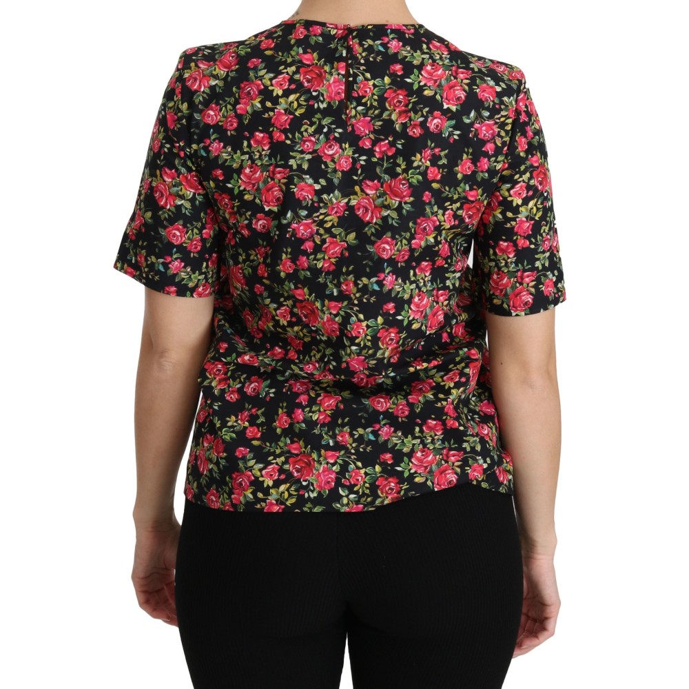 Dolce & Gabbana Elegantes Schwarzes Floral Rundhalsausschnitt Top