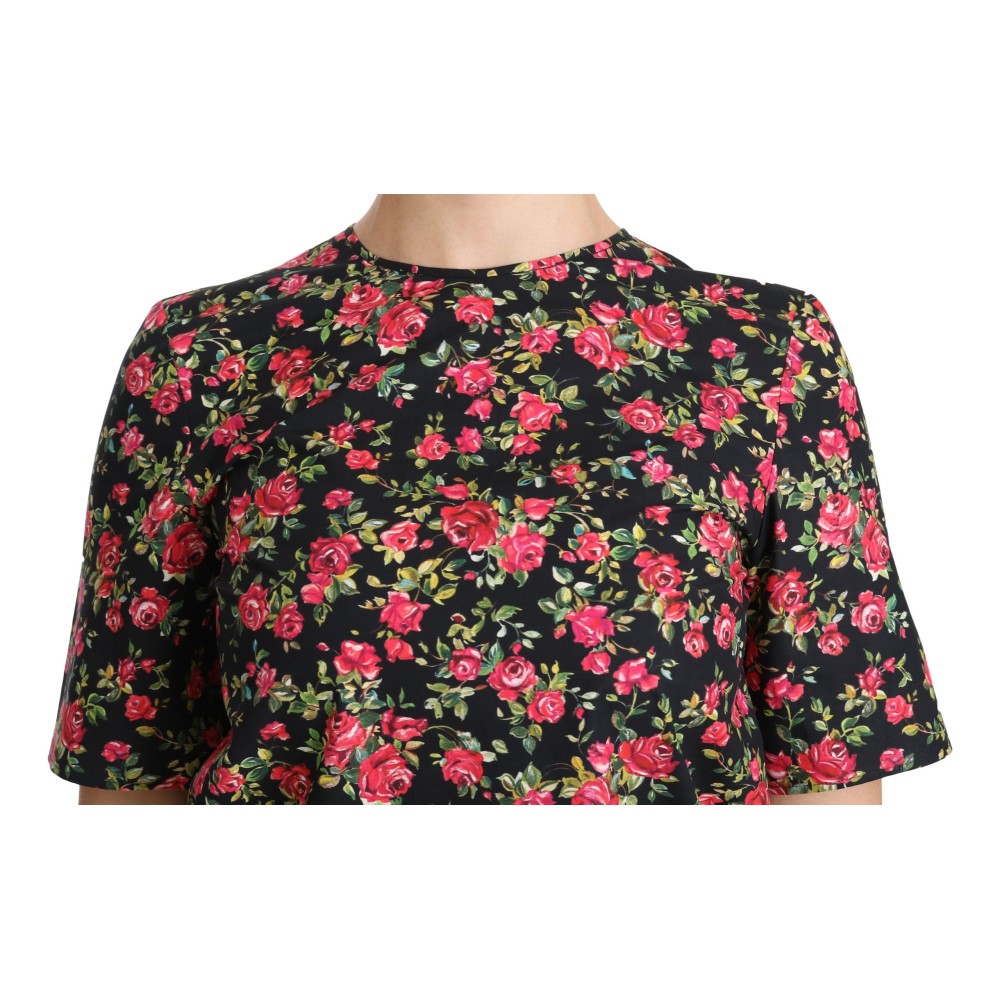 Dolce & Gabbana Elegantes Schwarzes Floral Rundhalsausschnitt Top