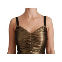 Dolce & Gabbana Goldfarbenes Stretchkleid mit Rüschen