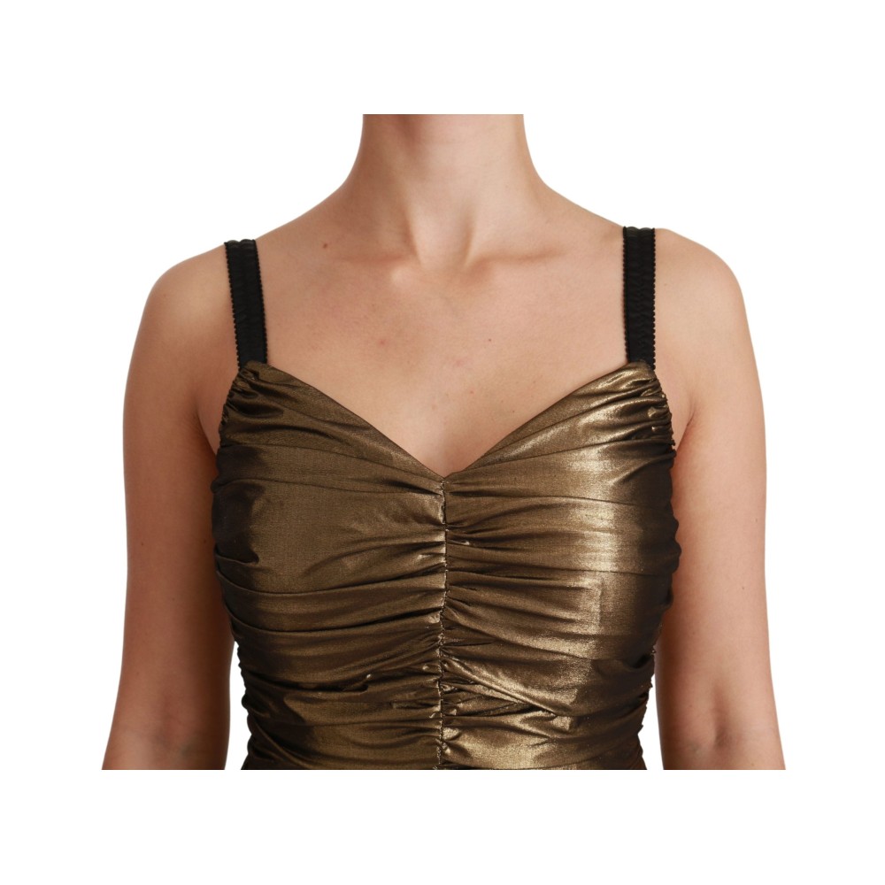 Dolce & Gabbana Goldfarbenes Stretchkleid mit Rüschen