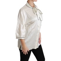 Dolce & Gabbana Elegante Beige Seidenbluse mit Schleifenschal
