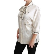 Dolce & Gabbana Elegante Beige Seidenbluse mit Schleifenschal