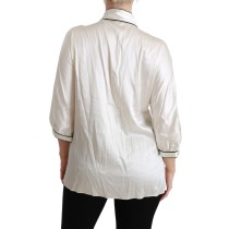Dolce & Gabbana Elegante Beige Seidenbluse mit Schleifenschal