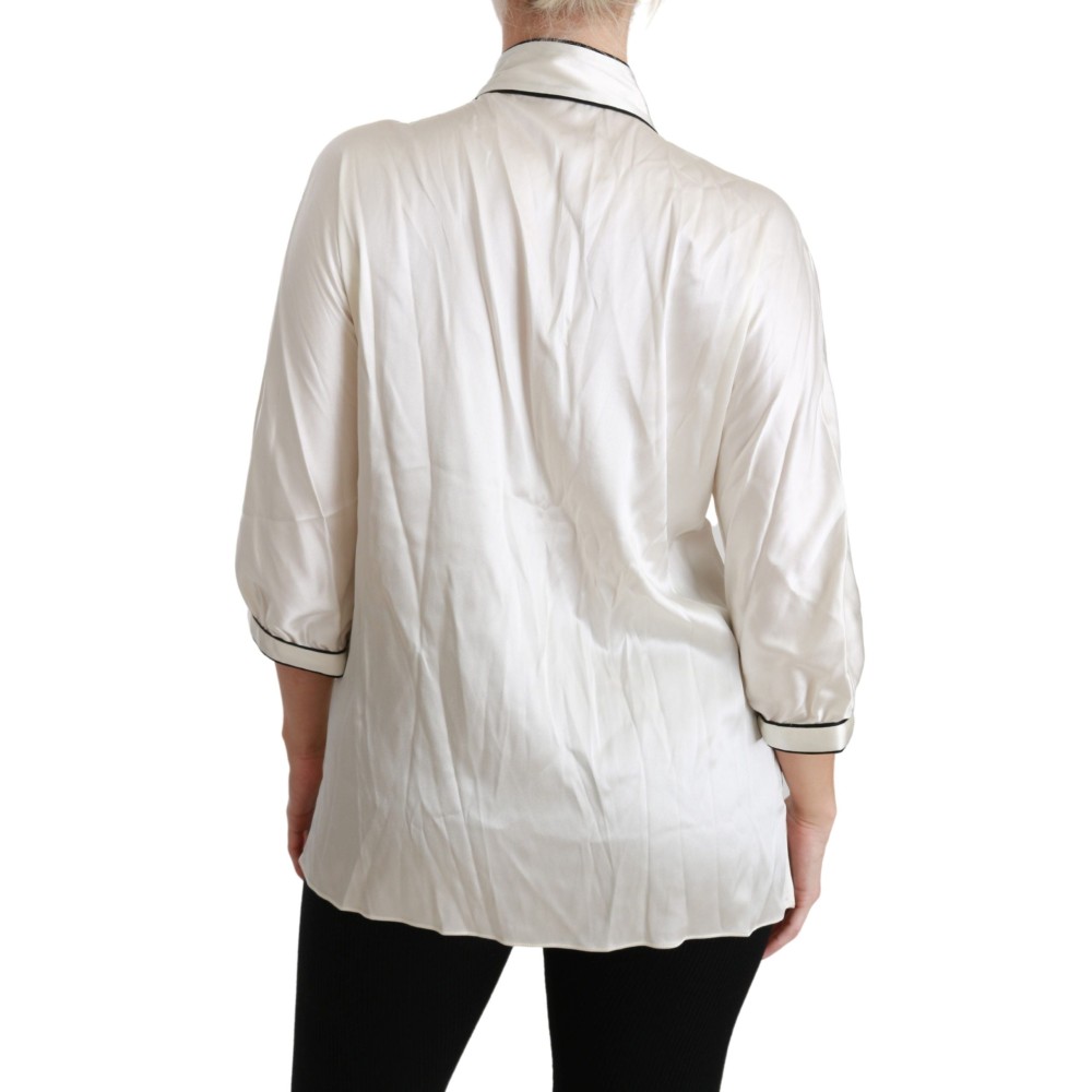 Dolce & Gabbana Elegante Beige Seidenbluse mit Schleifenschal