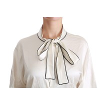 Dolce & Gabbana Elegante Beige Seidenbluse mit Schleifenschal