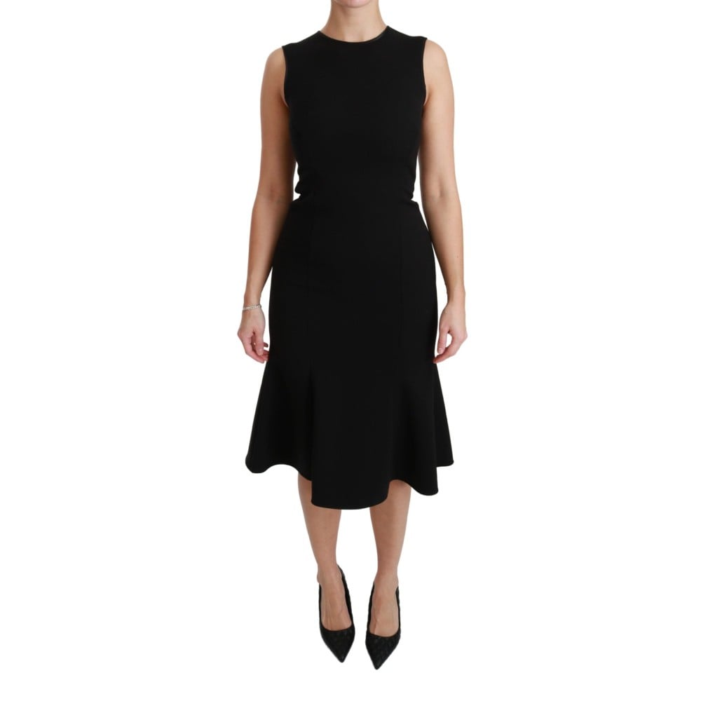 Dolce & Gabbana Elegantes Schwarzes Fit Flare Kleid aus Wollmischung