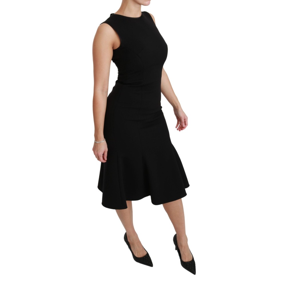 Dolce & Gabbana Elegantes Schwarzes Fit Flare Kleid aus Wollmischung