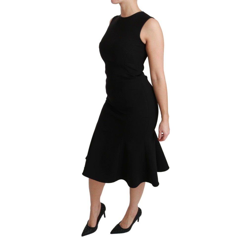 Dolce & Gabbana Elegantes Schwarzes Fit Flare Kleid aus Wollmischung