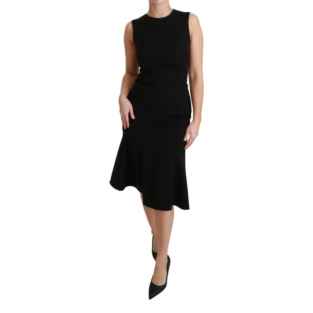 Dolce & Gabbana Elegantes Schwarzes Fit Flare Kleid aus Wollmischung