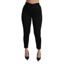 Dolce & Gabbana Elegante hochtaillierte Skinny-Hose aus schwarzem Brokat