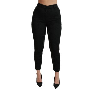 Dolce & Gabbana Elegante hochtaillierte Skinny-Hose aus schwarzem Brokat