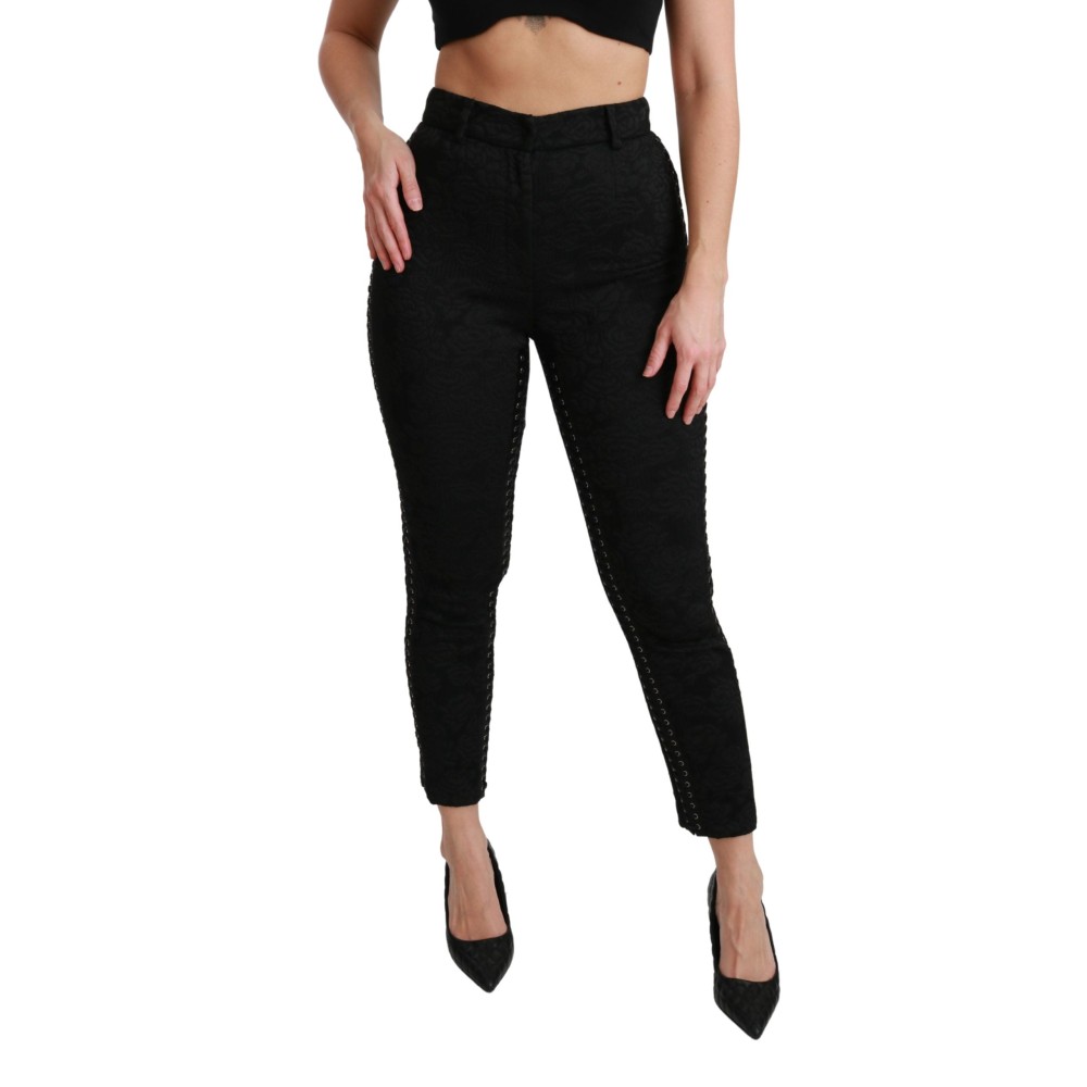 Dolce & Gabbana Elegante hochtaillierte Skinny-Hose aus schwarzem Brokat