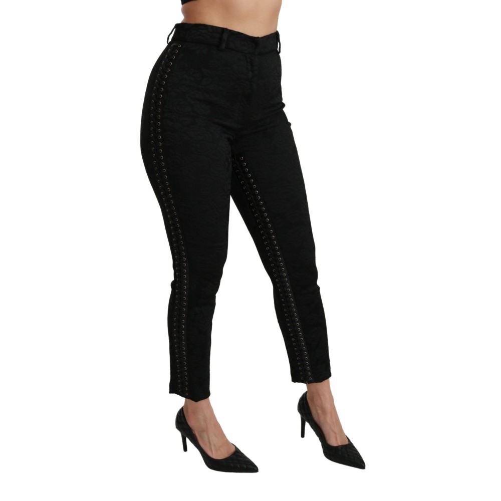 Dolce & Gabbana Elegante hochtaillierte Skinny-Hose aus schwarzem Brokat