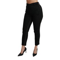 Dolce & Gabbana Elegante hochtaillierte Skinny-Hose aus schwarzem Brokat